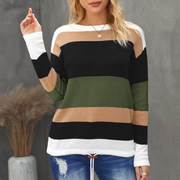 Sweaters - Green Colorblock Knit Sweater